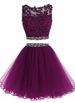 Picture of Cute Two Piece Tulle with Beadings Homecoming Dresses, Lovely Formal Dresses